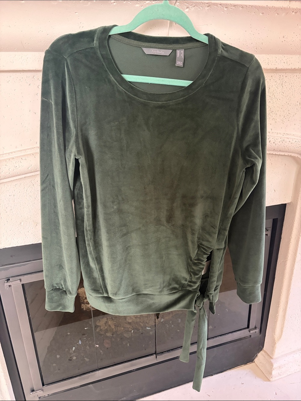 Any Body olive  Green Velvet Long-Sleeve Tie-Side Top